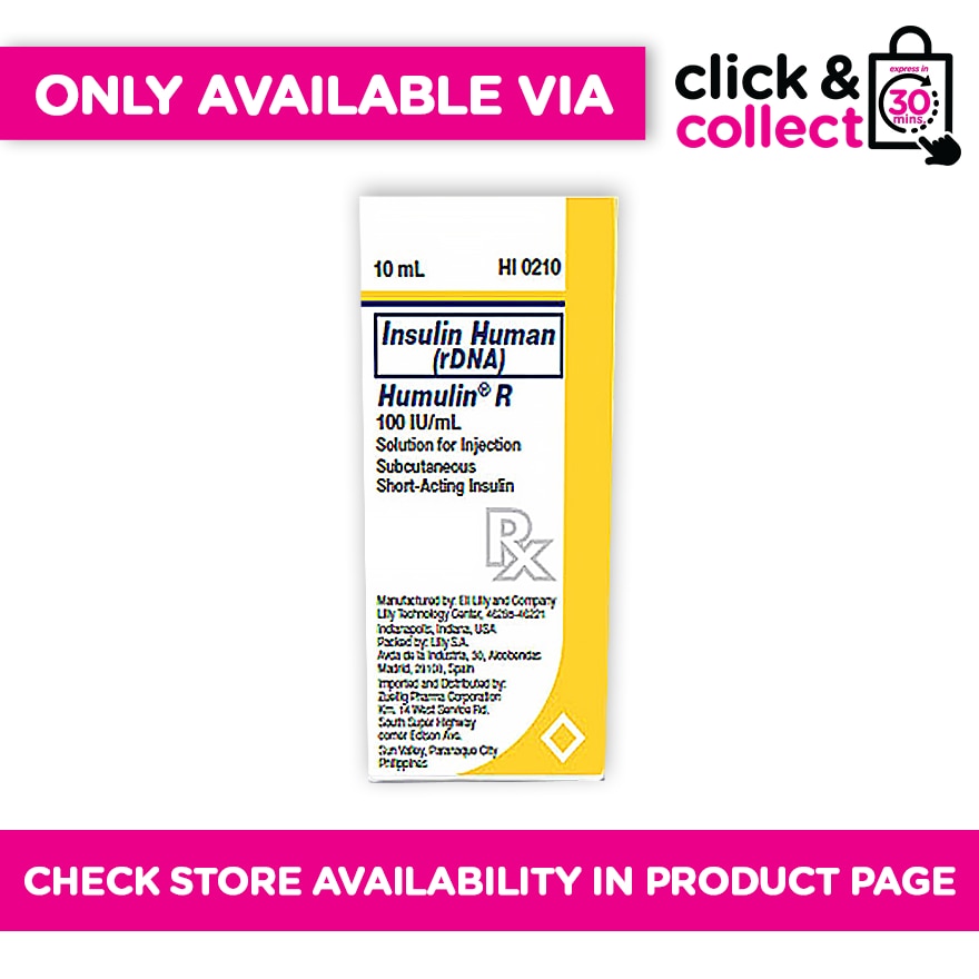 HUMULIN R INJ 10ML [PRESCRIPTION REQUIRED] Available In Click & Collect Express Only