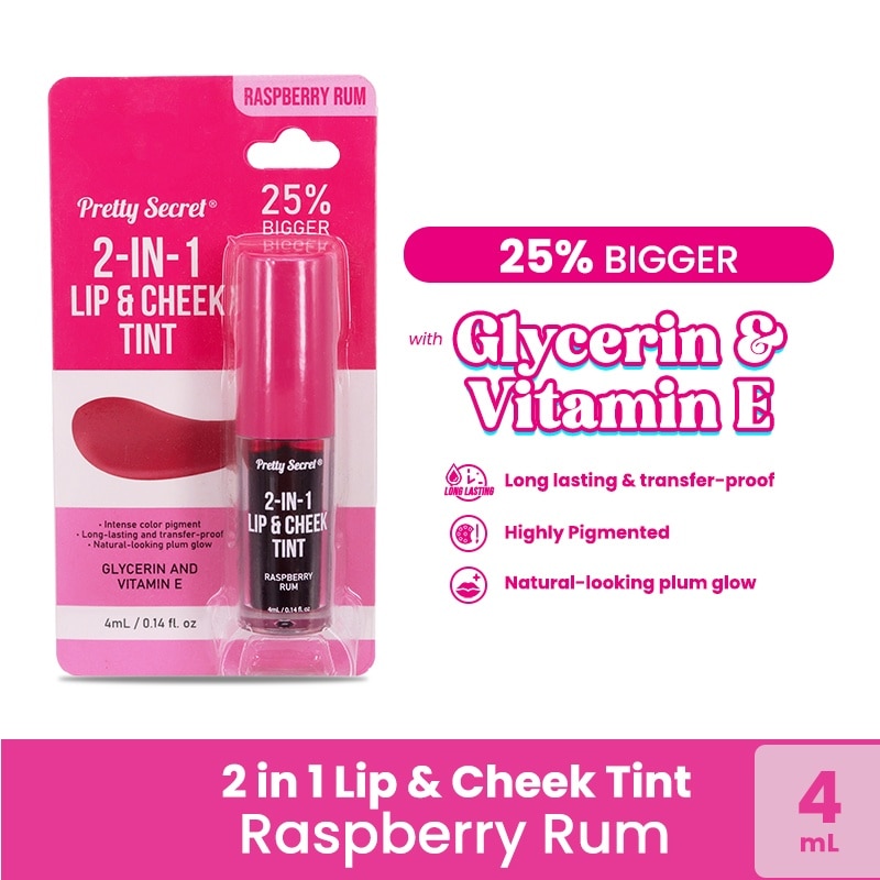 2-in-1 Lip & Cheek Tint - Raspberry Rum 4ml