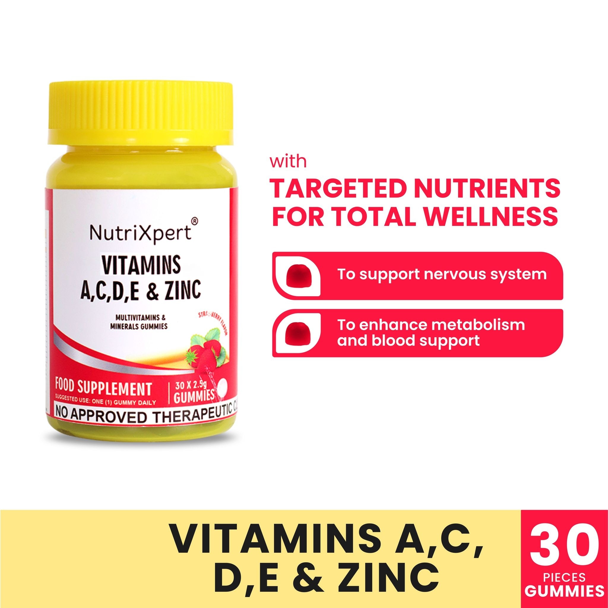 NutriXpert Multivitamins A,C,D,E & Zinc Gummies 30's