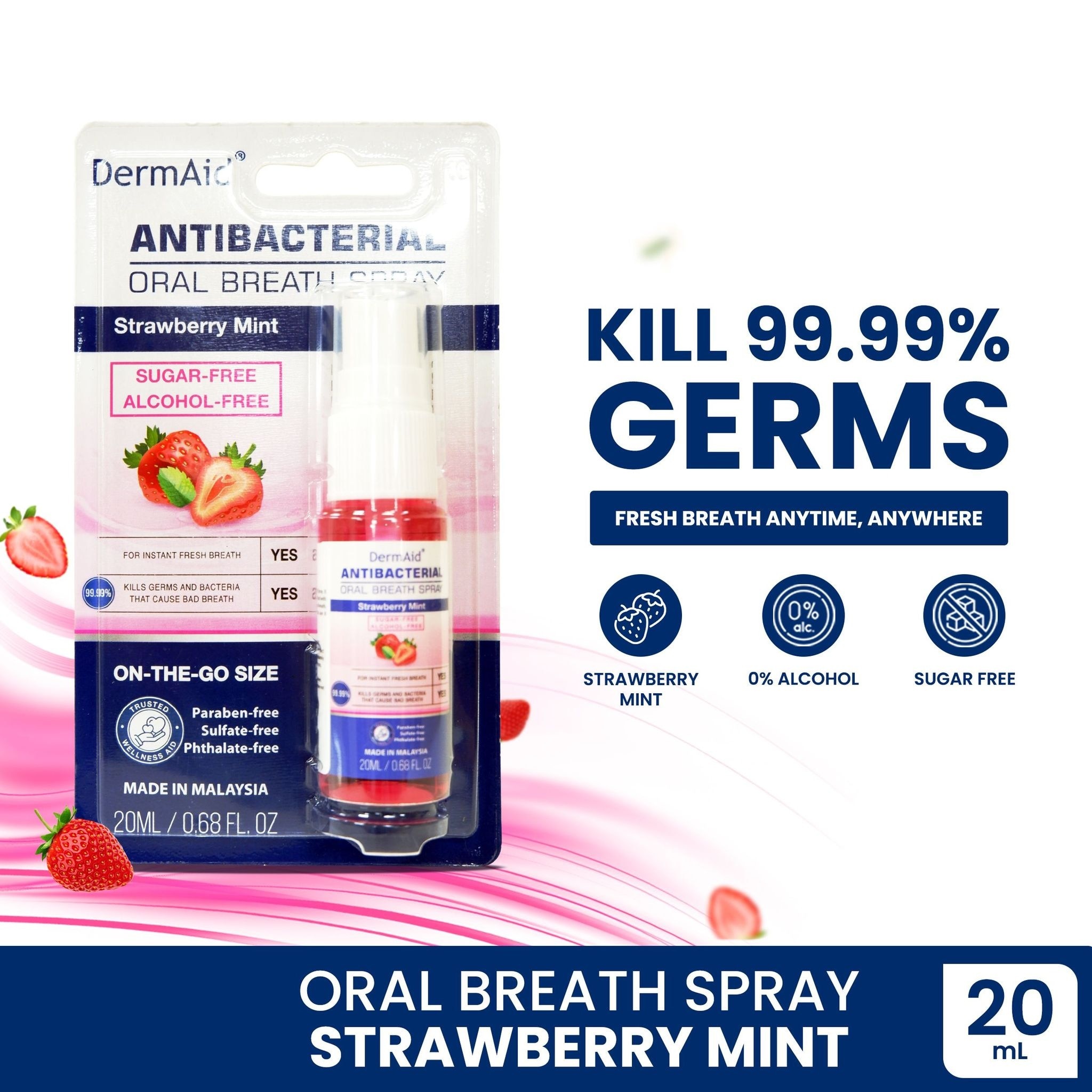 DERMAID Antibacterial Oral Breath Spray Strawberry Mint 20ml
