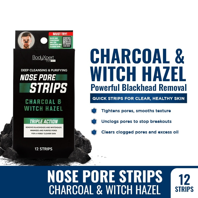 BODYXPERT For Men Nose Pore Strips 12s Charcoal & Witch Hazel