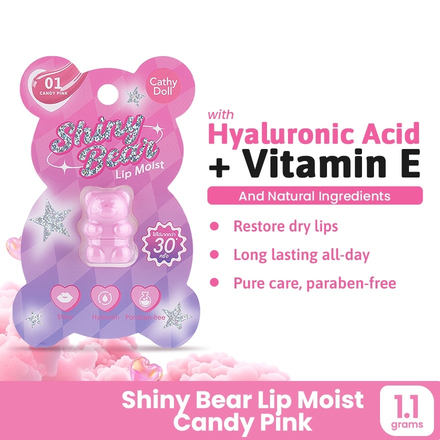 CATHY DOLL Shiny Bear Lip Moist 01 Candy Pink 1.1g