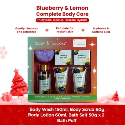 BODY IN BLOOM BODY IN BLOOM Body Wash, Lotion, Scrub, Body Salt & Puff Blueberry Lemon Gift Set