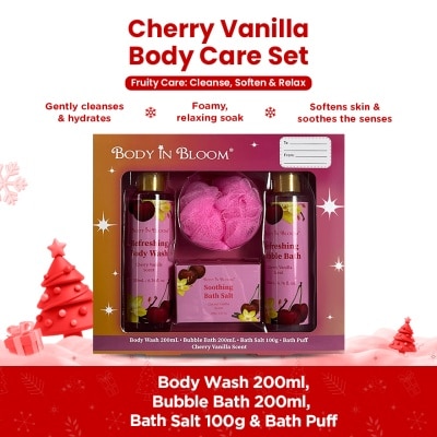 BODY IN BLOOM BODY IN BLOOM Body Wash x Bubble Bath x Bath Salt with Puff Cherry Vanilla Gift Set