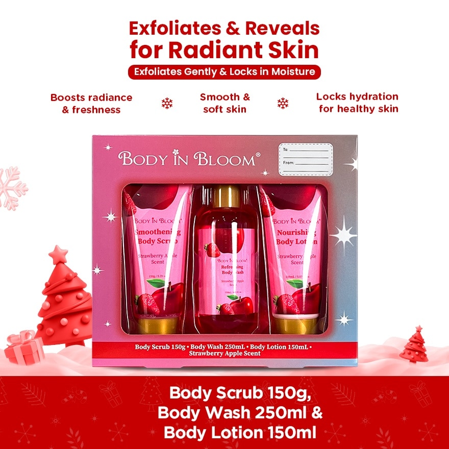 BODY IN BLOOM Body Wash x Lotion x Scrub Strawberry Apple Scent Gift Set