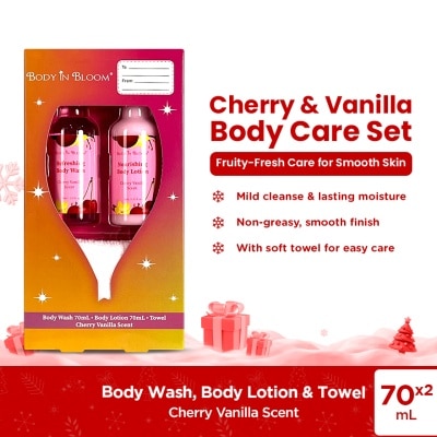 BODY IN BLOOM BODY IN BLOOM Body Wash x Lotion with Towel Cherry Vanilla Scent Gift Set