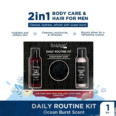 BODYXPERT BODYXPERT FOR MEN 2-In-1 Hair & Body Wash, Lotion with Puff Ocean Burst Gift Set