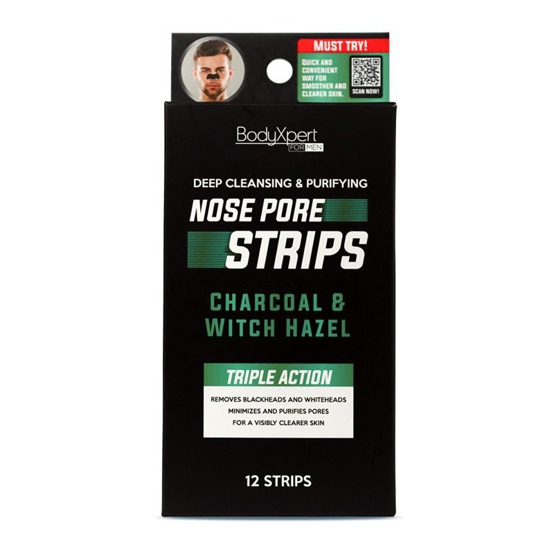 BODYXPERT For Men Nose Pore Strips 12s Charcoal & Witch Hazel