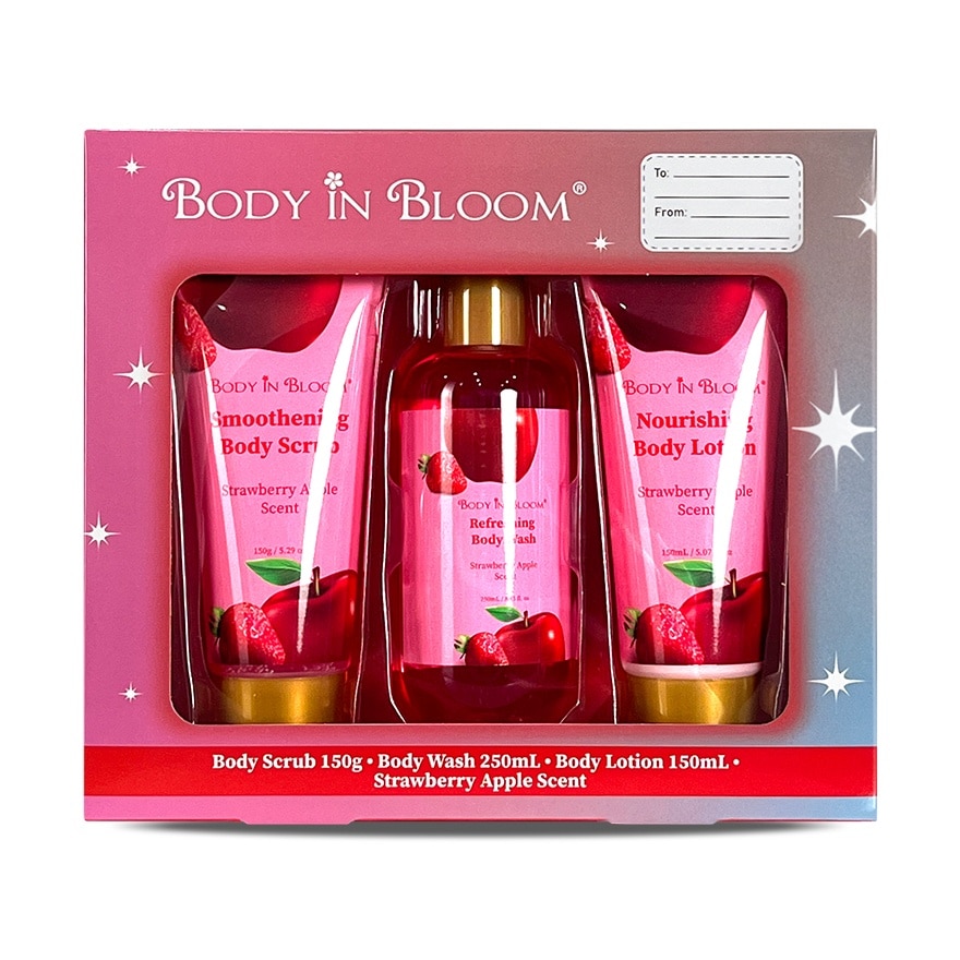 BODY IN BLOOM Body Wash x Lotion x Scrub Strawberry Apple Scent Gift Set