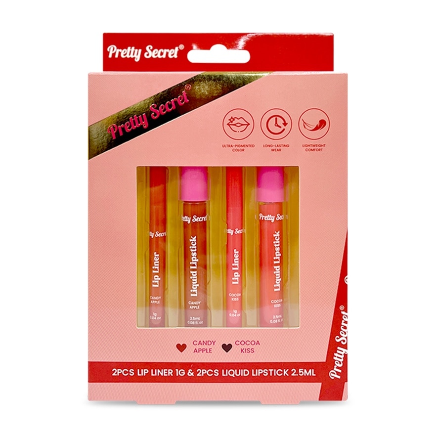 PRETTY SECRET Lip Combo - Lip Liner 2s x Liquid Lipstick 2s Gift Set