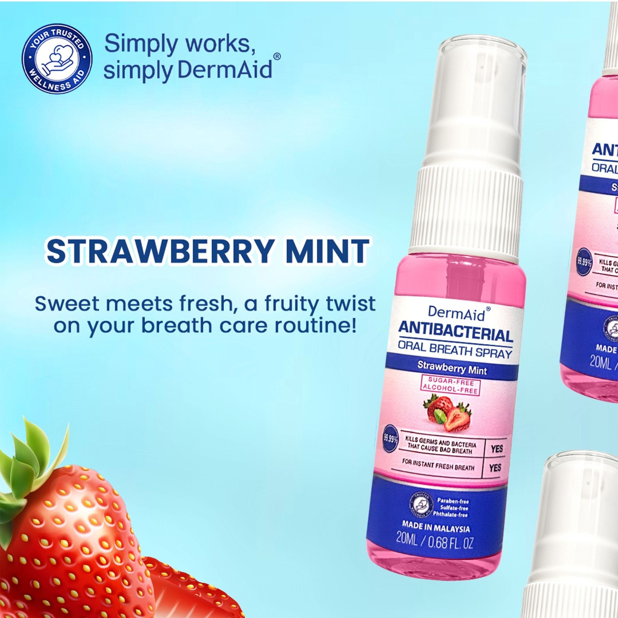 DERMAID Antibacterial Oral Breath Spray Strawberry Mint 20ml