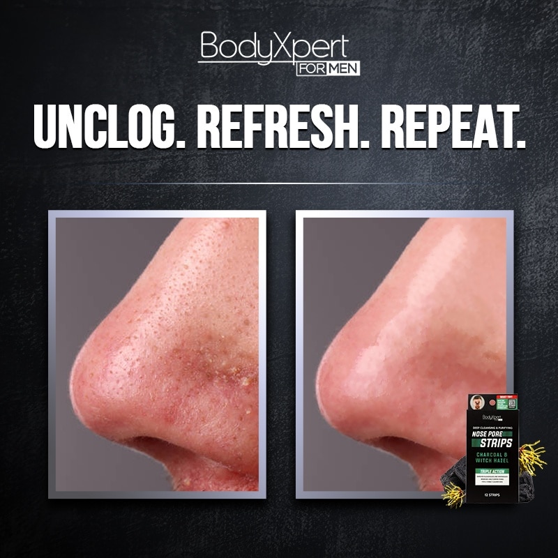 BODYXPERT For Men Nose Pore Strips 12s Charcoal & Witch Hazel