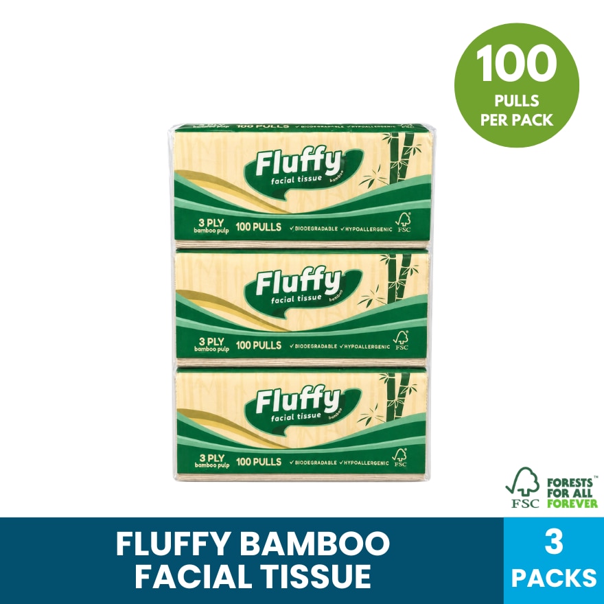 FLUFFY Bamboo Facial Tissue 100s x3