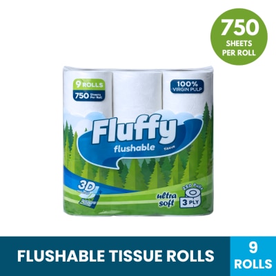 FLUFFY - FLUFFY Ultra Soft Flushable Bathroom Tissue 3 Ply x 9