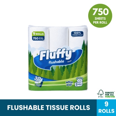 FLUFFY - FLUFFY Ultra Soft Flushable Bathroom Tissue 3 Ply x 9