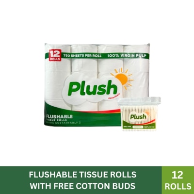 PLUSH PLUSH Bathroom Tissue 12 Rolls with Free Cotton Buds 400 tips