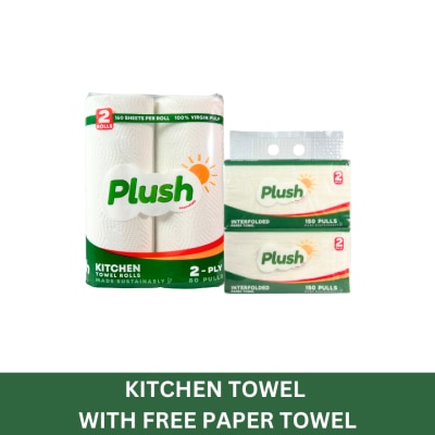 PLUSH PLUSH Interfolded Kitchen Towel 2 ply 2 packs with FREE Kitchen Towel Roll