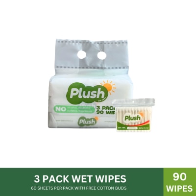 PLUSH PLUSH Travel Pack Buy PLUSH Wet Wipes 30s Pack of 3 + FREE Cotton Buds 400 tips