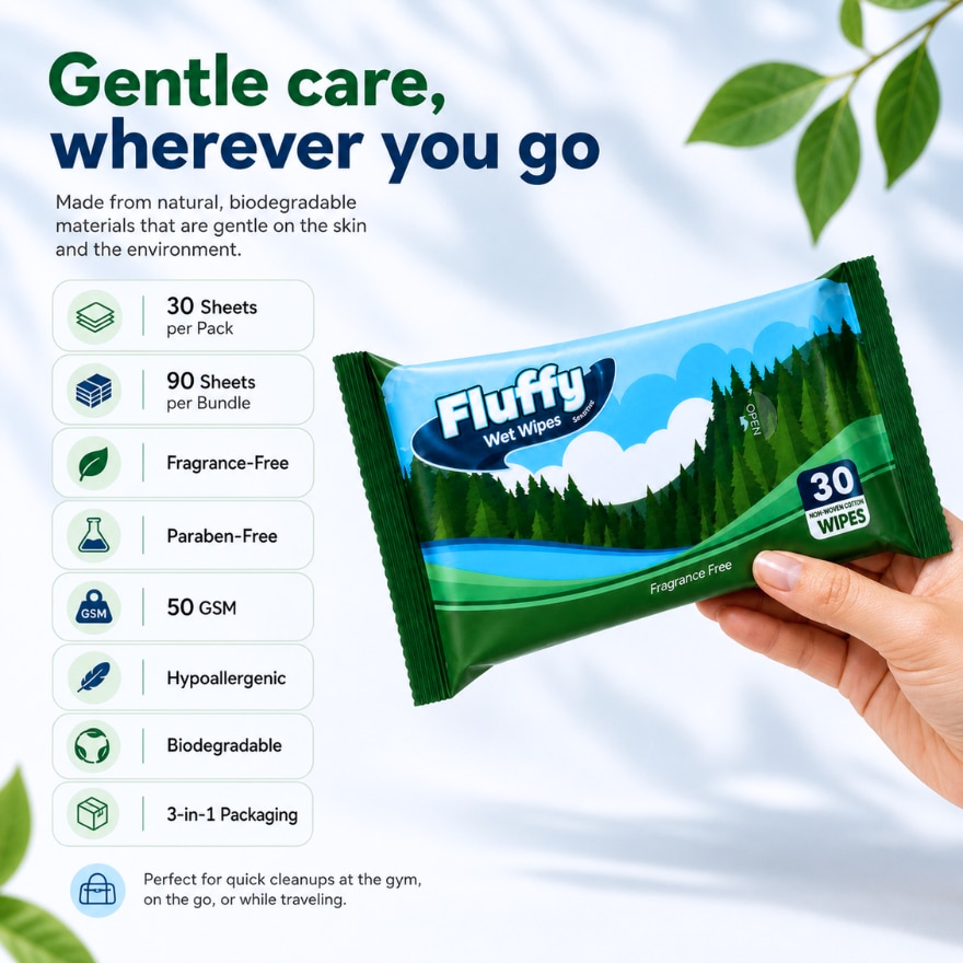 FLUFFY Wet Wipes Essentials 30s x3