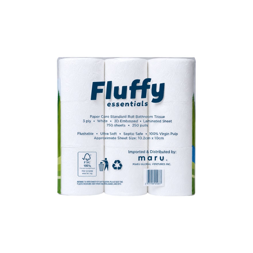 FLUFFY Ultra Soft Flushable Bathroom Tissue 3 Ply x 9