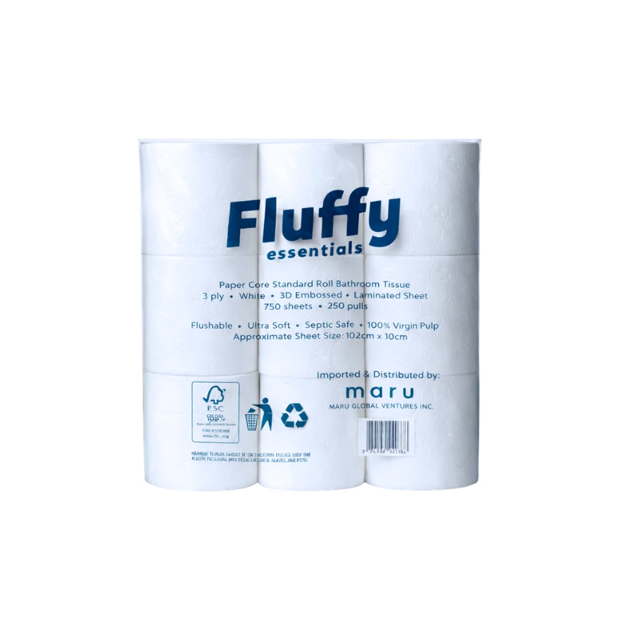 FLUFFY Ultra Soft Flushable Bathroom Tissue 3 Ply x 9