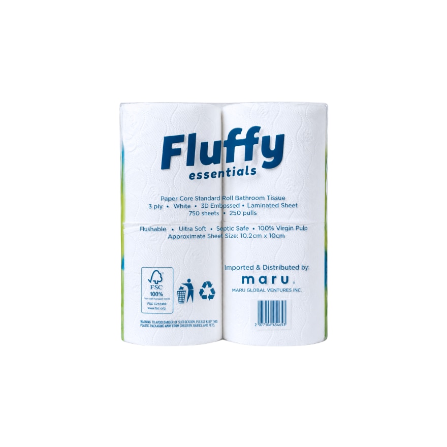 FLUFFY Ultra Soft Flushable Bathroom Tissue 3 Ply x 4 Rolls