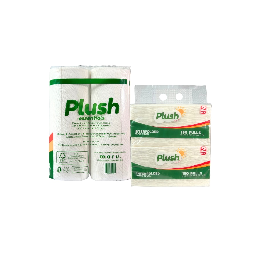 PLUSH Interfolded Kitchen Towel 2 ply 2 packs with FREE Kitchen Towel Roll