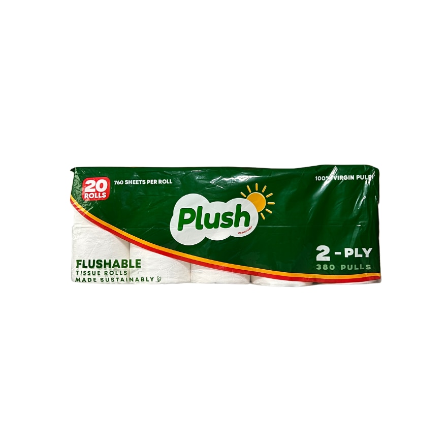 PLUSH Ultra Soft Flushable Bathroom Tissue 2 ply 20 Rolls 380 Pulls