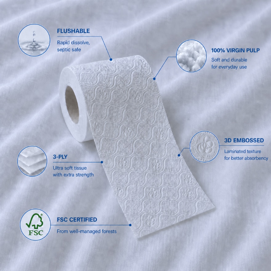 Ultra Soft Flushable Bathroom Tissue 3ply 12 Rolls