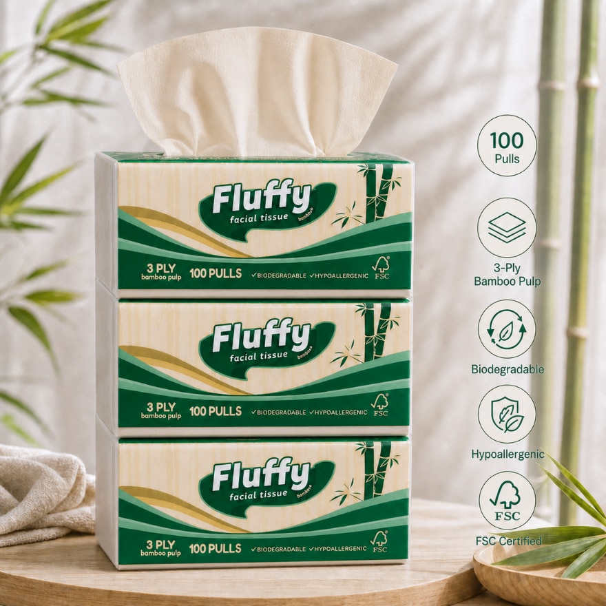 FLUFFY Bamboo Facial Tissue 100s x3