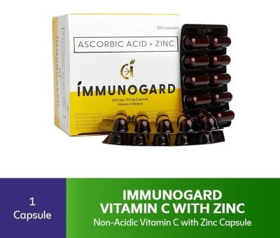 IMMUNOGUARD Ascorbic Acid + Zinc 500mg/ 10mg Capsule (sold per piece)
