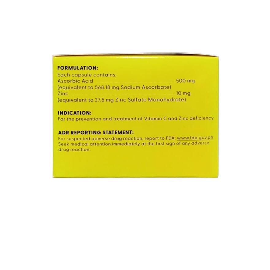 Ascorbic Acid + Zinc 500mg/ 10mg Capsule (sold per piece)