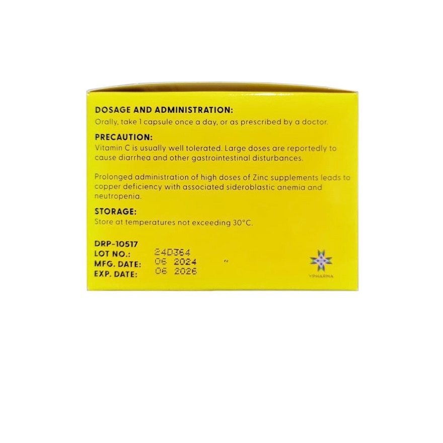 Ascorbic Acid + Zinc 500mg/ 10mg Capsule (sold per piece)