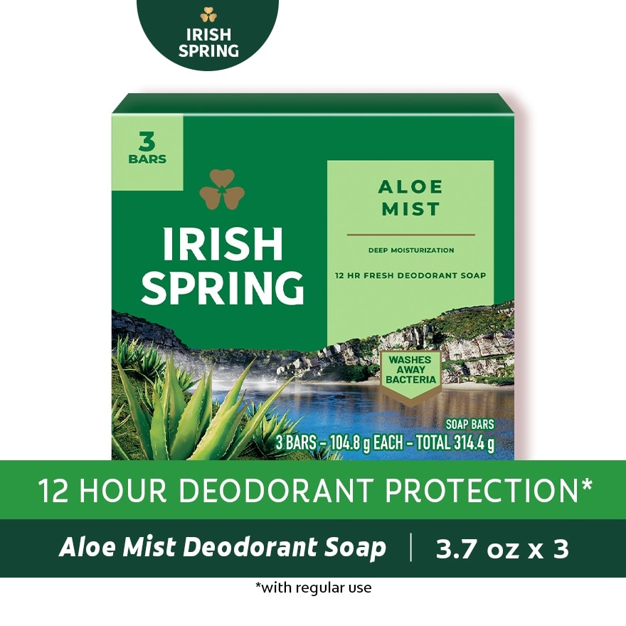 Irish Spring Aloe Mist Body Bar Soap 3.7 oz. Pack of 3 image
