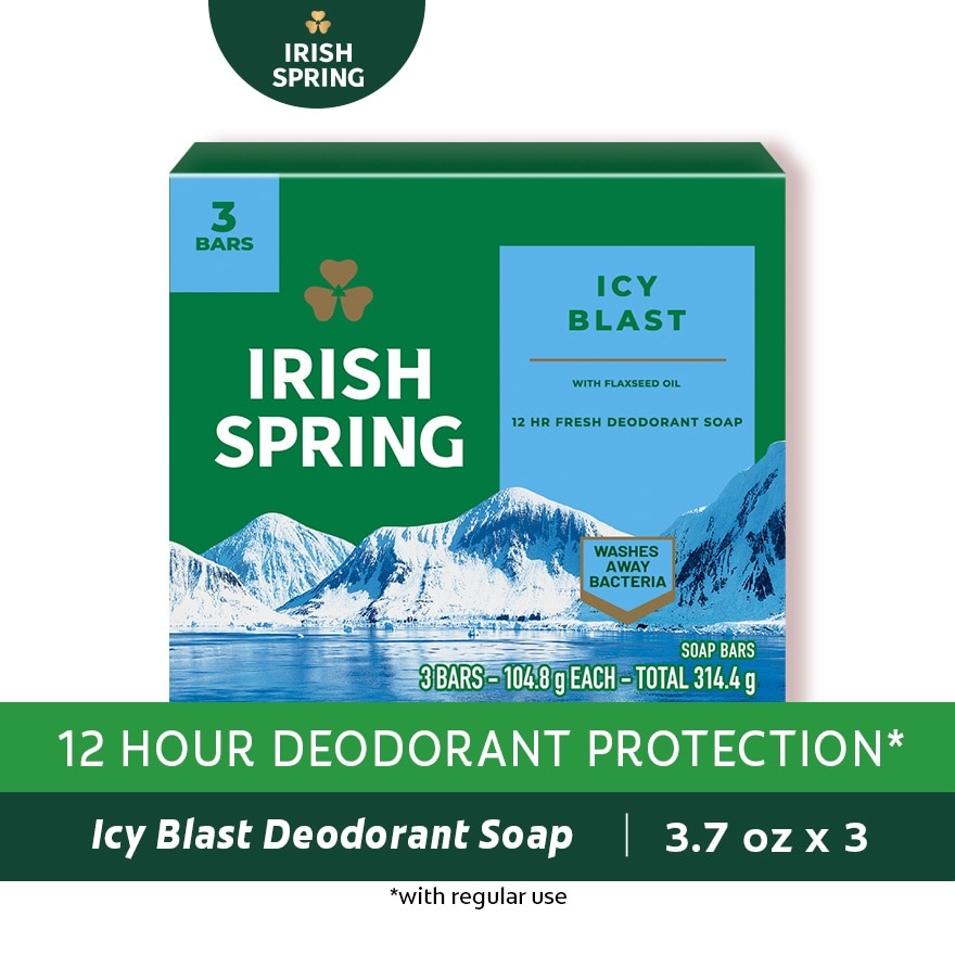 Irish Spring Icy Blast Body Bar Soap 3.7 oz. Pack of 3 image