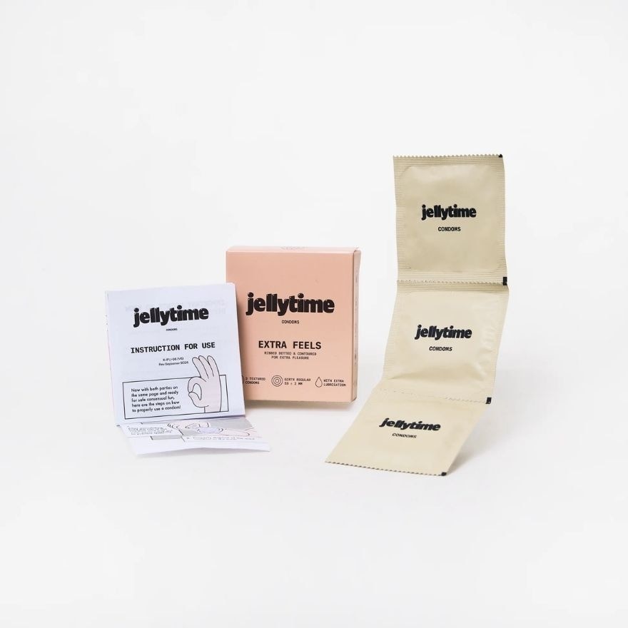 JELLY TIME Extra Feels Condoms Ribbed, Dotted & Contoured 3s