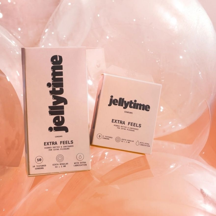 JELLY TIME Extra Feels Condoms Ribbed, Dotted & Contoured 3s