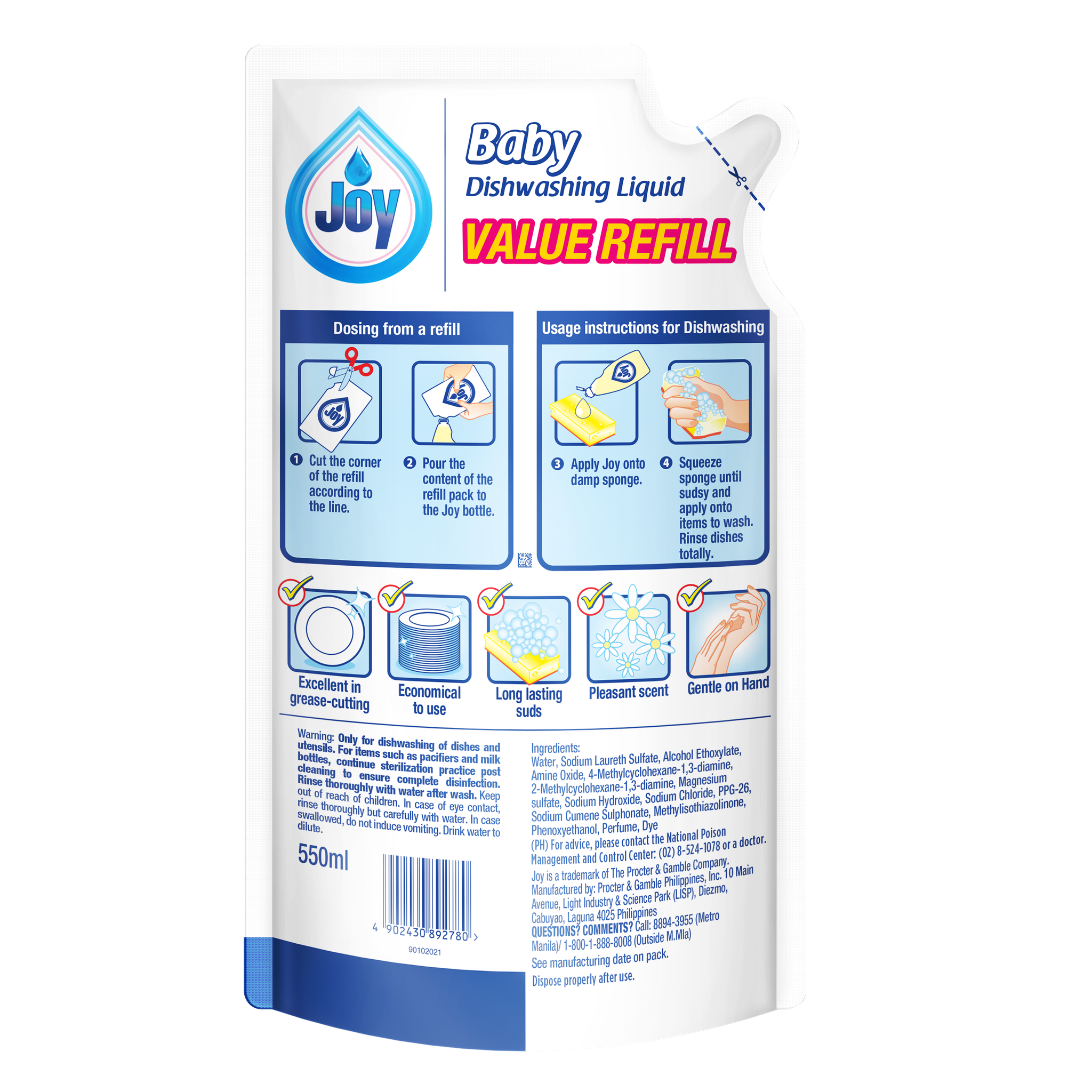 Joy Baby Dishwashing Liquid 550ml Refill