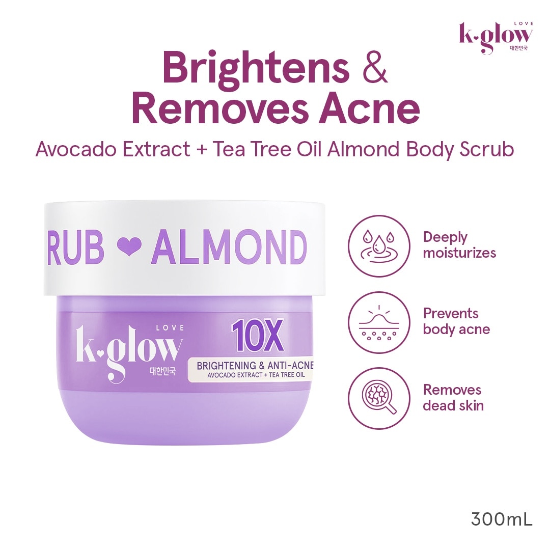 K GLOW Almond Body Scrub Avocado Extract Tea Tree Oil 300ml