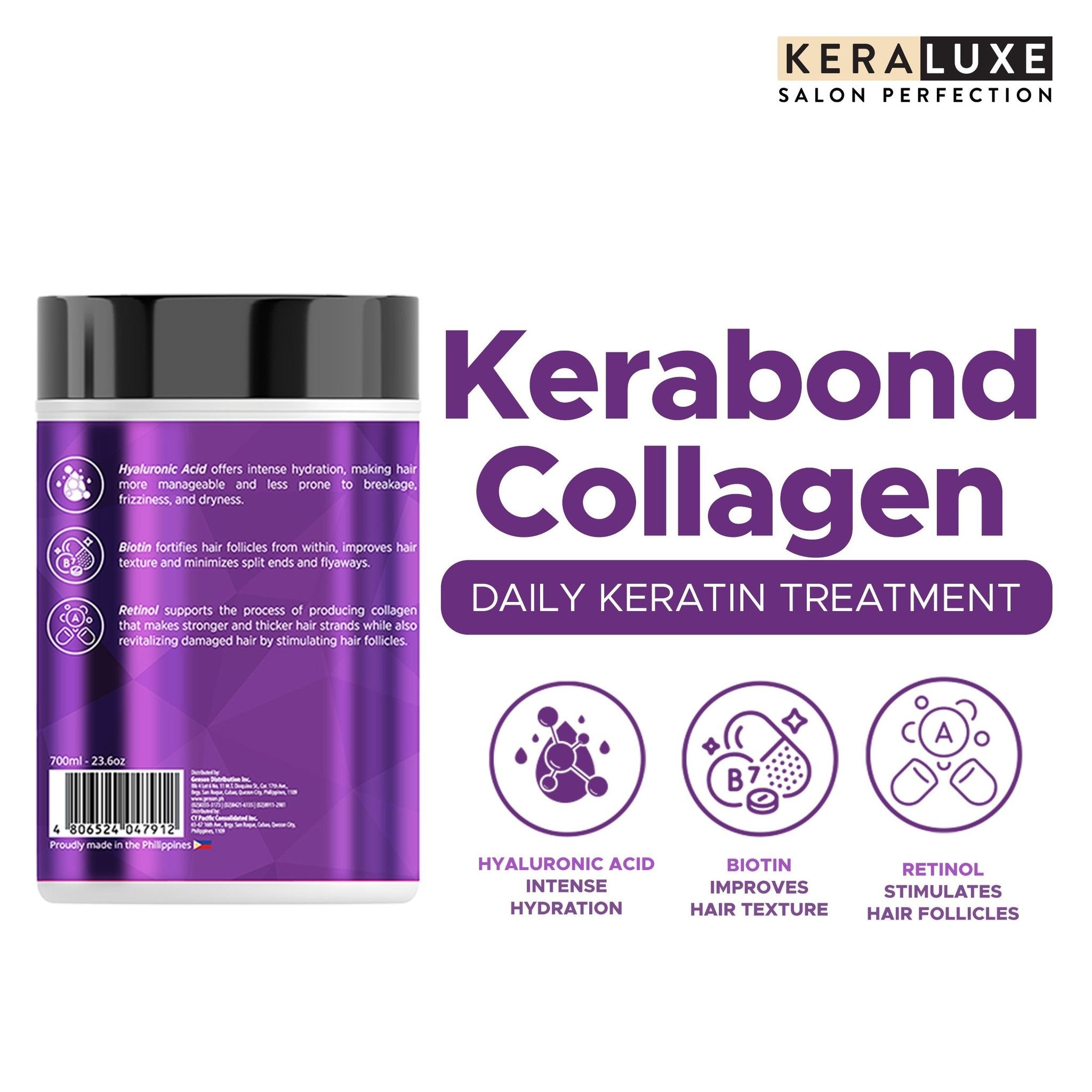 KERA LUXE Salon Perfection Kerabond Collagen Daily Keratin Treatment Damage Repair 700ml
