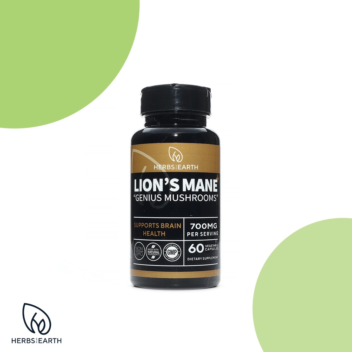 LION'S MANE + Brain Focus, Cognition, Memory Enhancer, 5 Mushrooms 60 Caps 700mg Herbs of the Earth image
