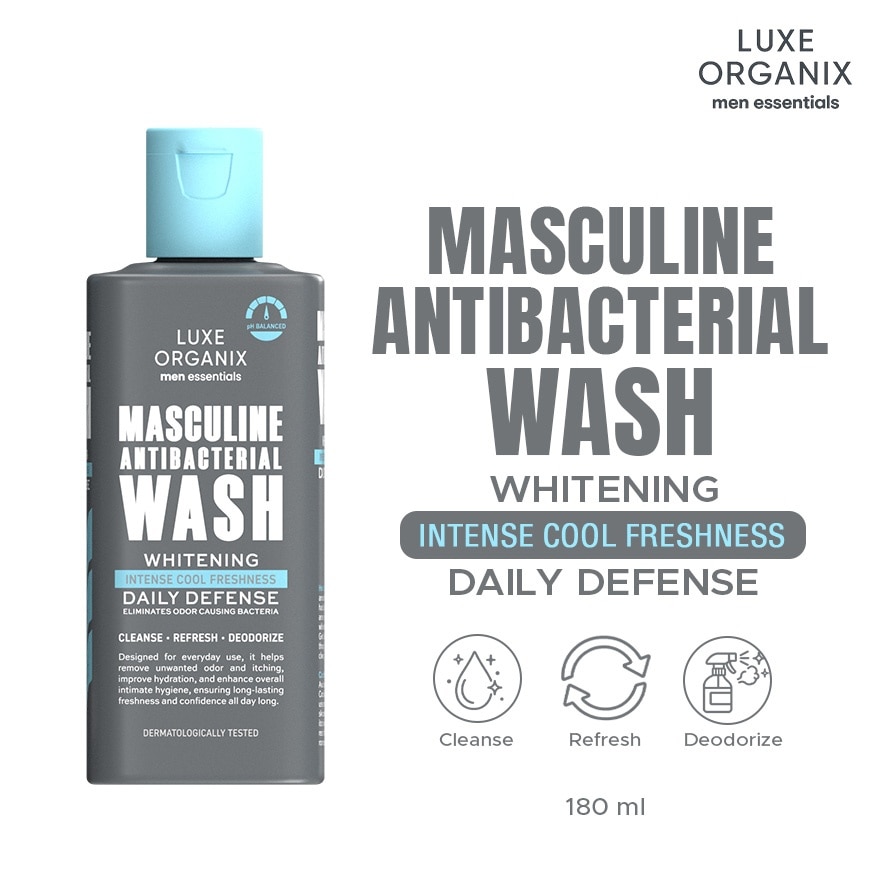LUXE ORGANIX Men Essentials Masculine Antibacterial Wash Whitening Daily Defense Intense Cool Freshness 180ml image