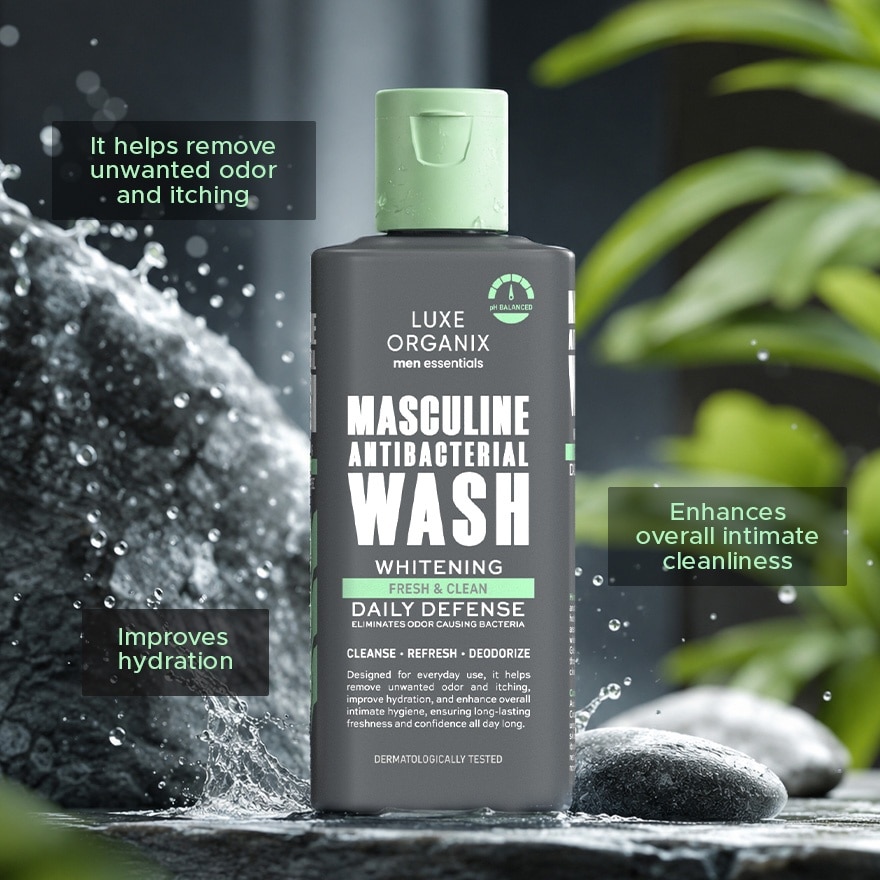 LUXE ORGANIX Men Essentials Masculine Antibacterial Wash Daily Whitening Defense Fresh & Clean 180ml image