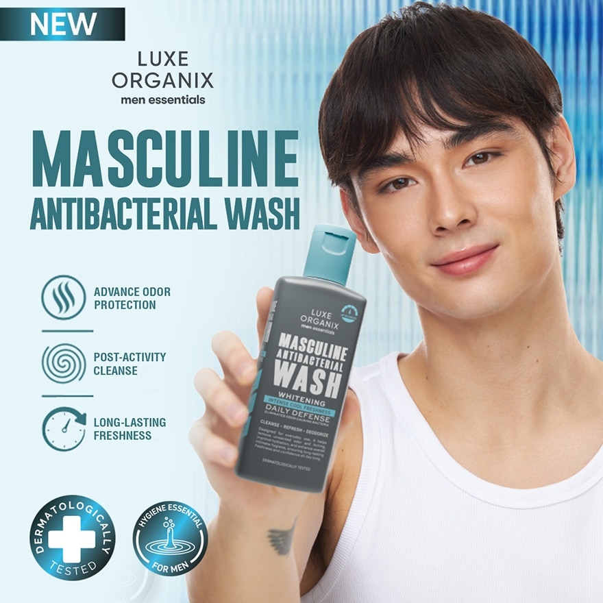 LUXE ORGANIX Men Essentials Masculine Antibacterial Wash Whitening Daily Defense Intense Cool Freshness 180ml image