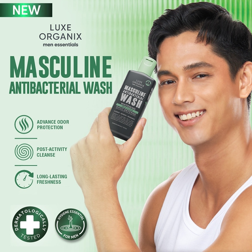 LUXE ORGANIX Men Essentials Masculine Antibacterial Wash Daily Whitening Defense Fresh & Clean 180ml image