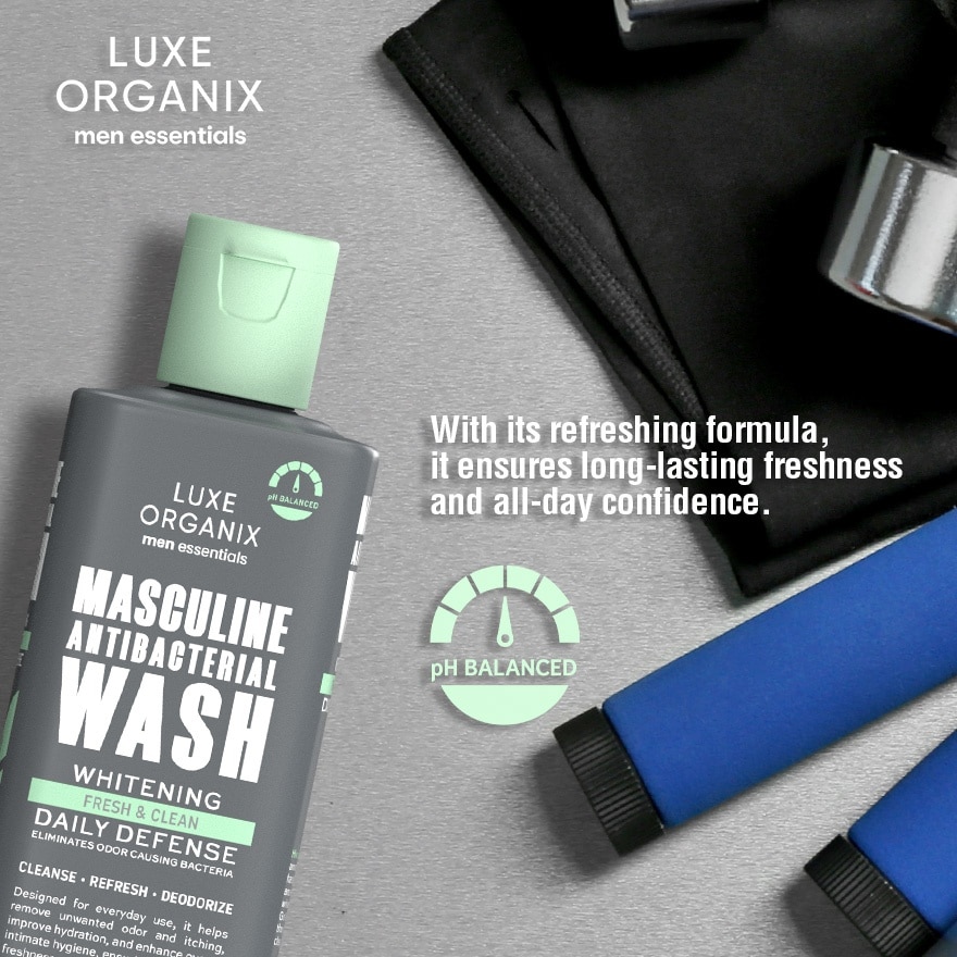LUXE ORGANIX Men Essentials Masculine Antibacterial Wash Daily Whitening Defense Fresh & Clean 180ml image