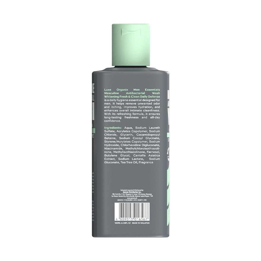 LUXE ORGANIX Men Essentials Masculine Antibacterial Wash Daily Whitening Defense Fresh & Clean 180ml image