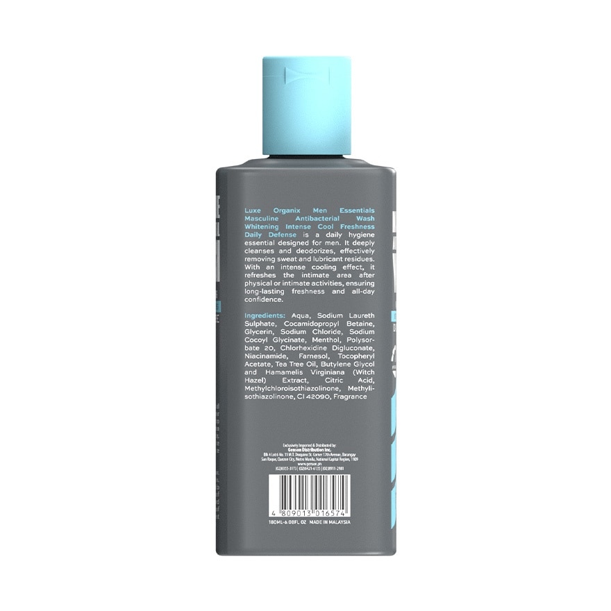 LUXE ORGANIX Men Essentials Masculine Antibacterial Wash Whitening Daily Defense Intense Cool Freshness 180ml image