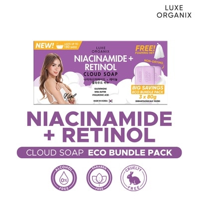 LUXE ORGANIX - Niacinamide + Retinol Cloud Soap 3 x 80g (Eco Bundle Pack) image
