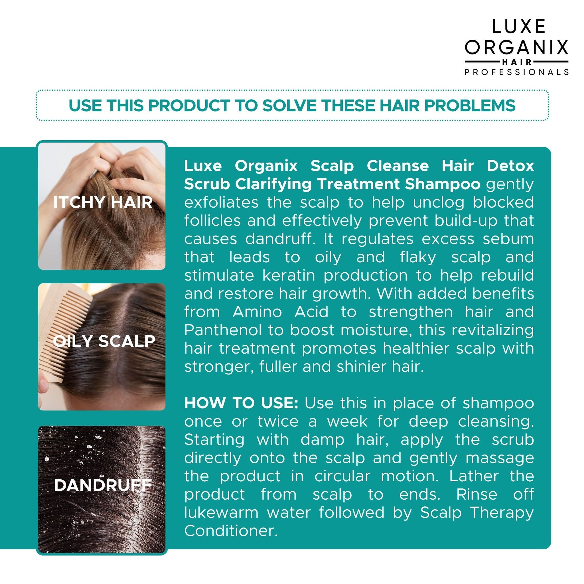 LUXE ORGANIX Scalp Cleanse Hair Detox Scrub Clarifying Treatment Shampoo 220g